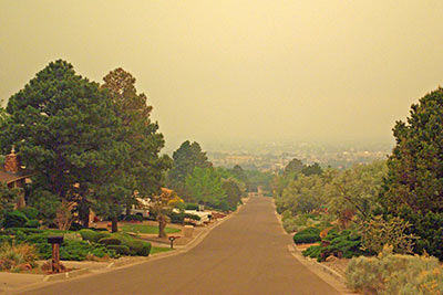 A view to the southwest of the encroaching smoke and ash from the Wallow Fire. The photo was taken the evening of Monday, June 6, 2011.