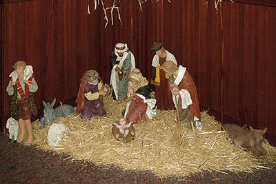 A photographic image of a Nativity Scene taken on New Years Day, 2007, at the former Country Kitchen Restaurant.