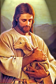 A painting of Jesus Christ holding a lamb.