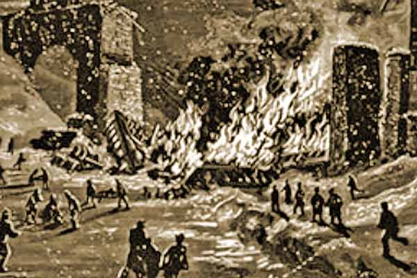 An illustration of the Ashtabula train disaster of December 29, 1876.